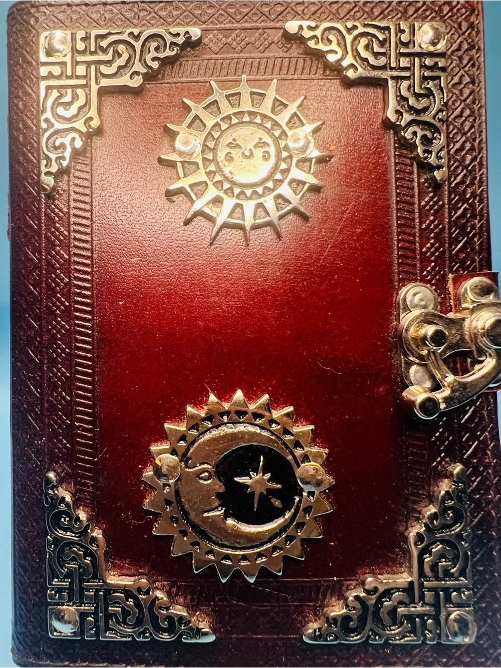 Vintage Looking Celestial Sun & Moon Genuine Leather Journal Notebook NWOT
